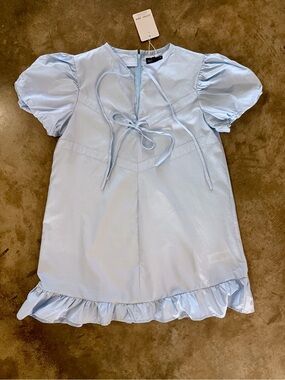 NWT Sister Jane Pale Blue Puff Sleeve Ruffle Hem Mini Dress XS Oversized